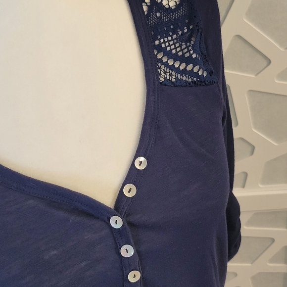 Neon Soul Navy Blue V-Neck 3/4 Sleeve Embellished Blouse Medium - Picture 2 of 12